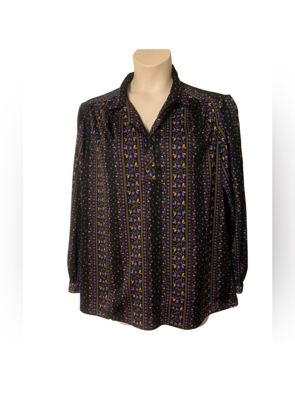 Vntg 70’s Top Notch long sleeved lightweight butterfly shirt- Volup size